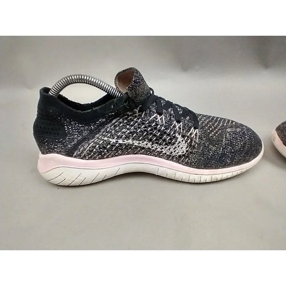 Nike Womens 9.5 Free RN Flyknit 942839-007‎ Black Pink Running Shoes Sneakers